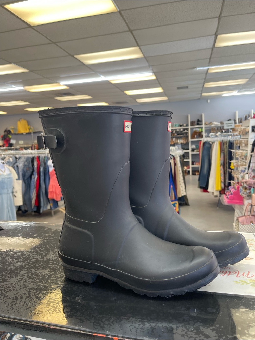 Hunter Matte Black Women's Rain Boots - Picture 2 of 6